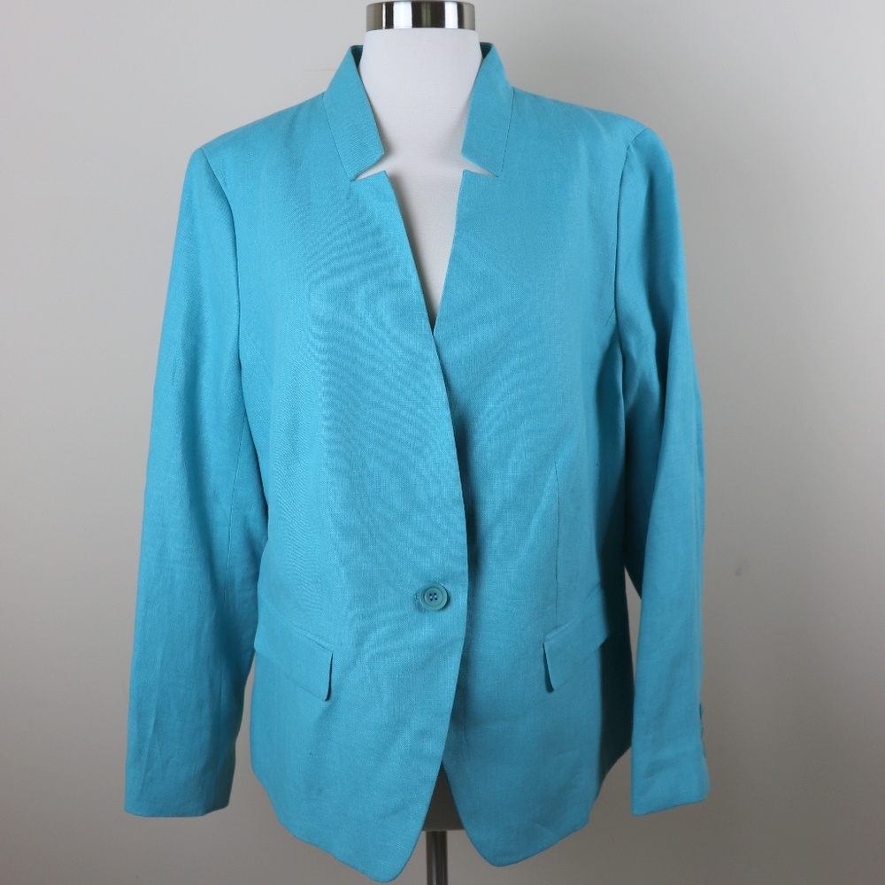 Talbots Woman Linen Jacket Turquoise 16W NWT